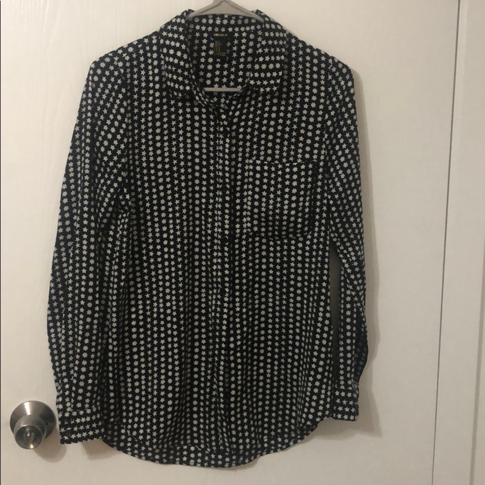 Star print long sleeved polyester blouse